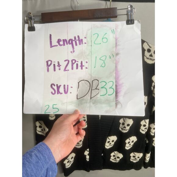 Skull Cardigan Black White Somfort Cozy Y2K Emo Goth Grunge Whimsy Rock Sz L - Picture 3 of 14